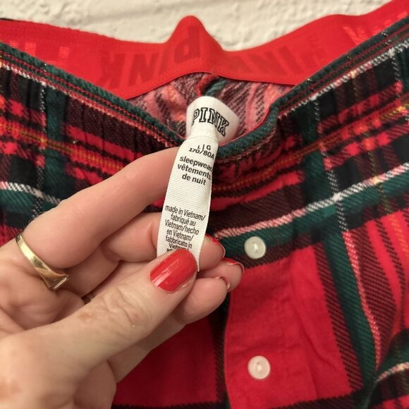 Victorias Secret PINK Pajama Lounge Pants Womens Size L Red Plaid - Picture 5 of 7